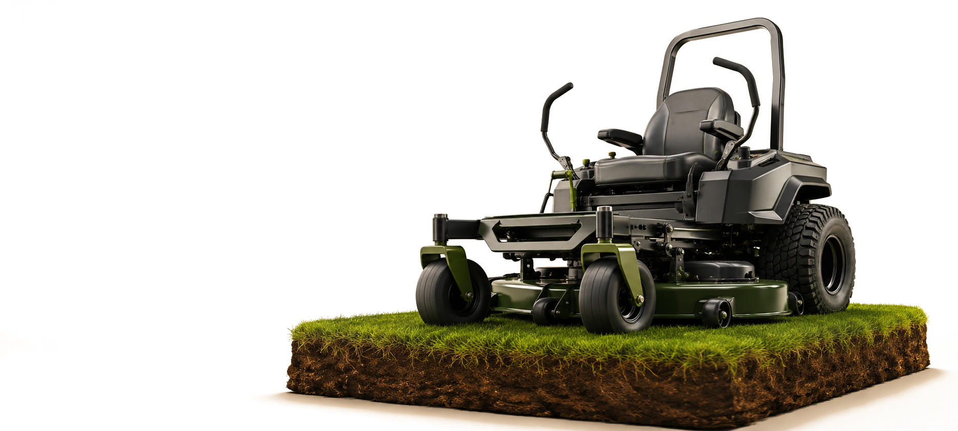Commercial zero-turn mower on a turf cross-section